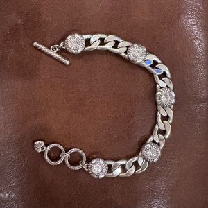 Brighton Silver Chain Link Bracelet with Crystal Medallions - Women Jewelry